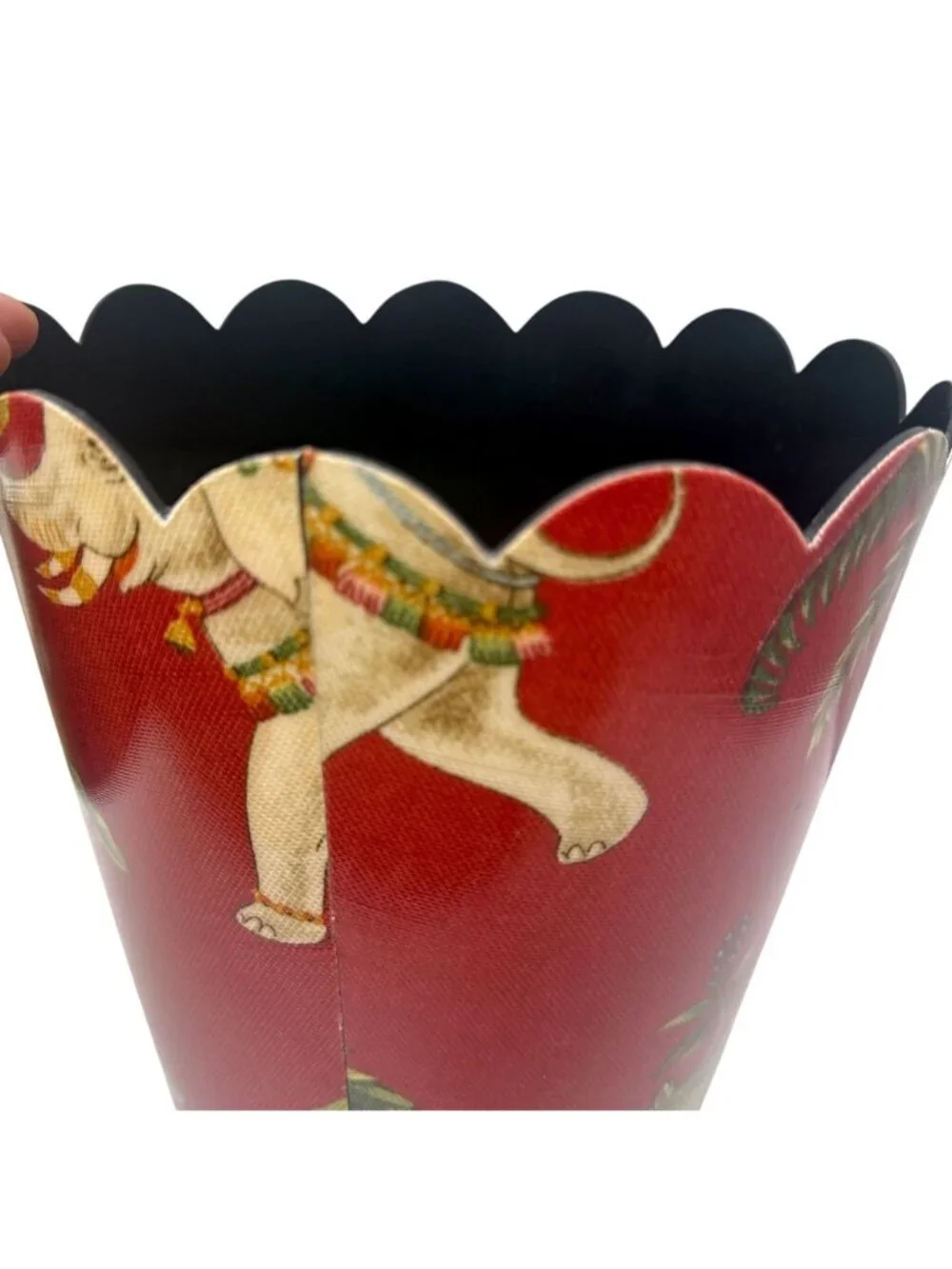 Luxury Wastebasket Red Elephant and Palms Scallop Top 10